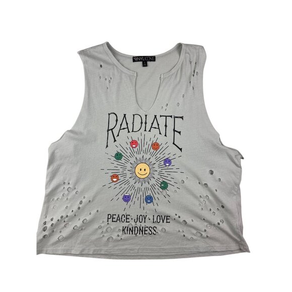Vinyl Icons Women's Tank Top Radiate Pease Love Grey Distressed Cotton Small - Picture 1 of 8